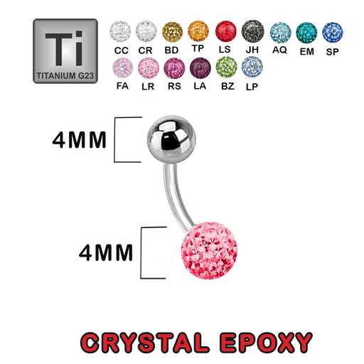 Titanium G23 Banana with Single Crystal Gem Epoxy Ball (4+4mm)- 14GA(1.6mm)   
