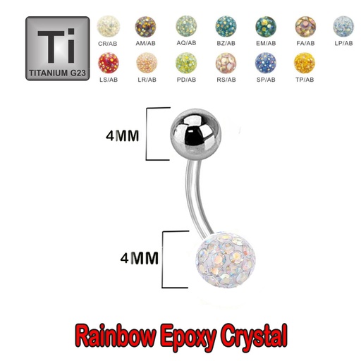 Titanium G23 Banana with Single Rainbow AB Crystal Gem Epoxy Ball (4+4mm) - 14GA(1.6mm)