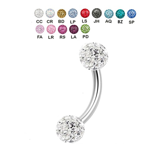 Steel 316L Bananabell with Double Crystal Epoxy Covered Balls (6+6mm) - 14GA(1.6mm)  