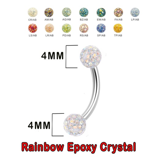 Steel 316L Bananabell with Double Rainbow Crystal Epoxy Covered Balls (4+4mm) - 14GA(1.6mm)