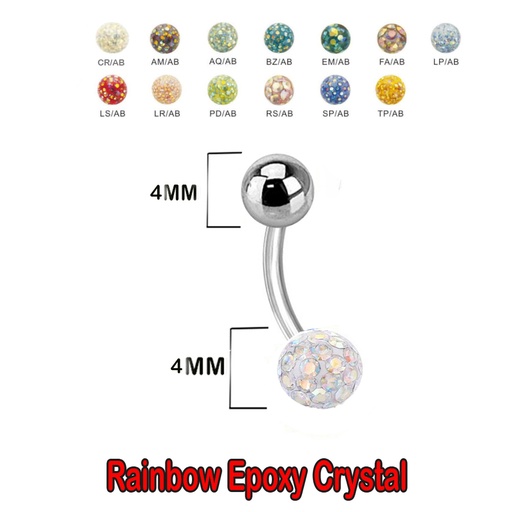 Steel 316L Bananabell with Single Rainbow Crystal Epoxy Covered Balls (4+4mm) 