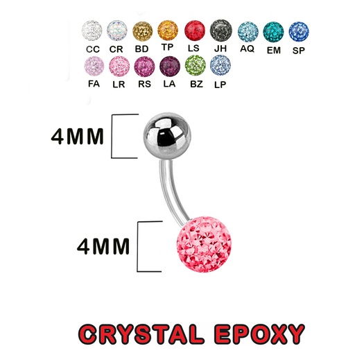 Steel 316L Bananabell with Single Crystal Epoxy Covered Balls (4+4mm) - 14GA(1.6mm)