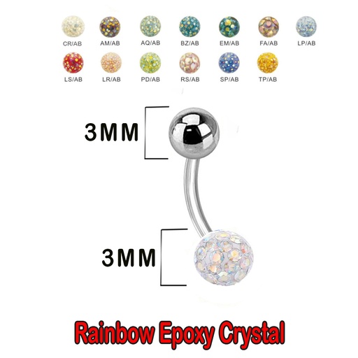 Steel 316L Bananabell with Single Rainbow Crystal Epoxy Covered Balls (3+3mm)