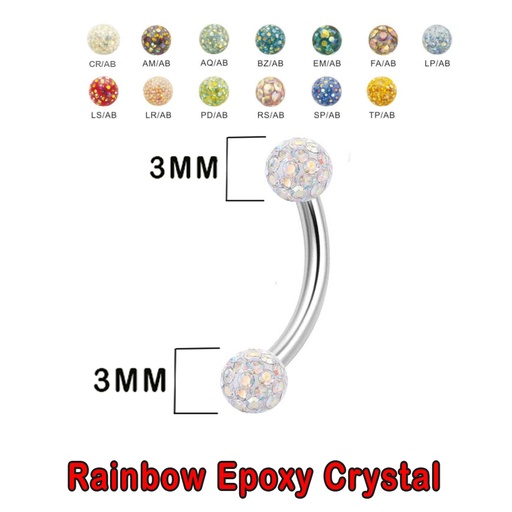 Steel 316L Bananabell with Double Rainbow Crystal Epoxy Covered Balls (3+3mm) - 14GA(1.2mm)