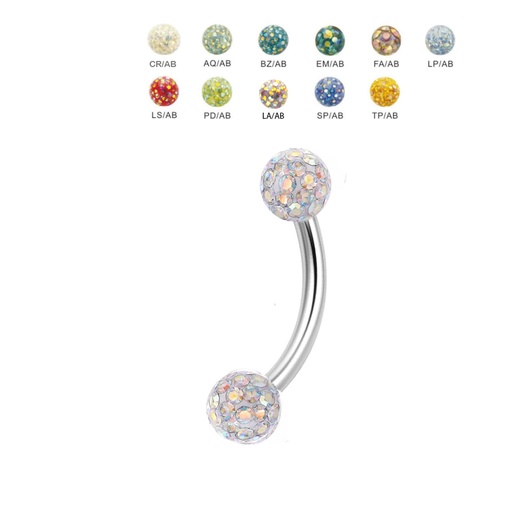 Steel 316L Bananabell with Double Rainbow Crystal Epoxy Covered Balls (4+4mm) - 14GA(1.2mm)