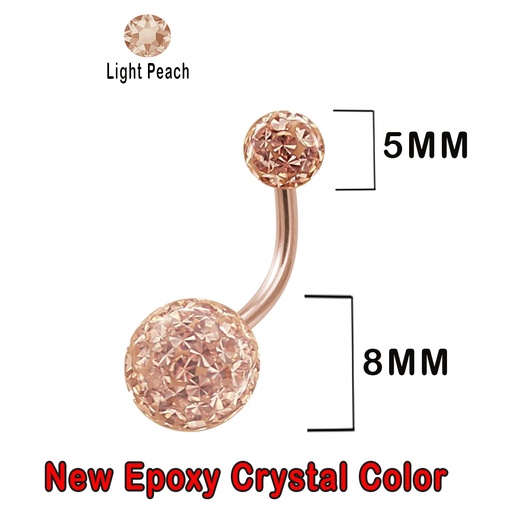 Steel 316L Rose Gold PVD Coated Bananabell with Double Epoxy Covered Crystal (5+8mm) - 14GA(1.6mm)