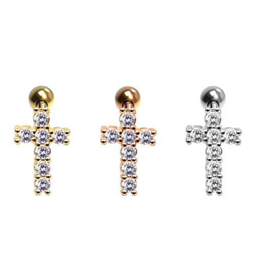 Steel 316L Barbell in Cross Design with Crystals - CC Crystal Clear