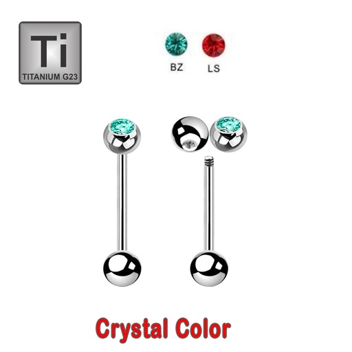 Titanium G23 Barbell with Single Setted Crystal Ball (3+3mm) - 16GA(1.2mm) 
