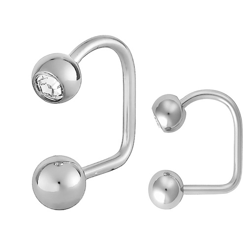 [S-LAB11-1.6-10-4/4-CC] Steel 316L Lippy Loop with Crystal Screwballs - 14GA(1.6mm) 