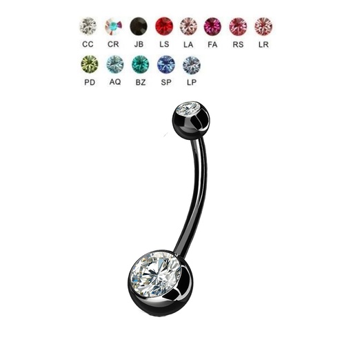 Steel 316L Black Ti-PVD Coated Bananabell with Double Crystal (5+8mm) - 14GA(1.6mm) 