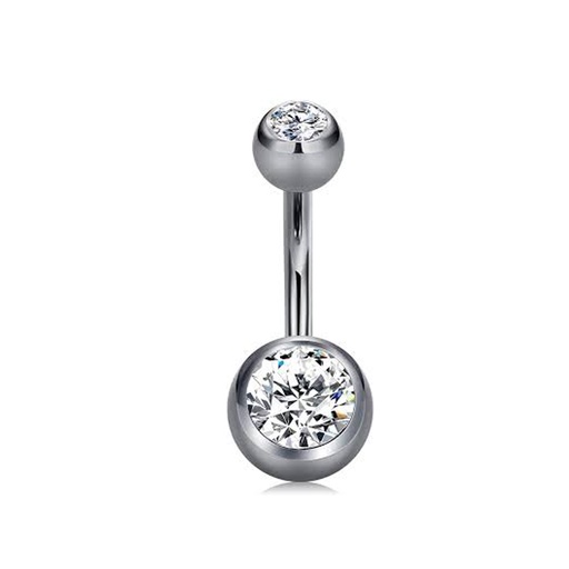 Steel 316L Bananabell with Double Setted Crystal Ball (4+6mm)- 14GA(1.6mm) 