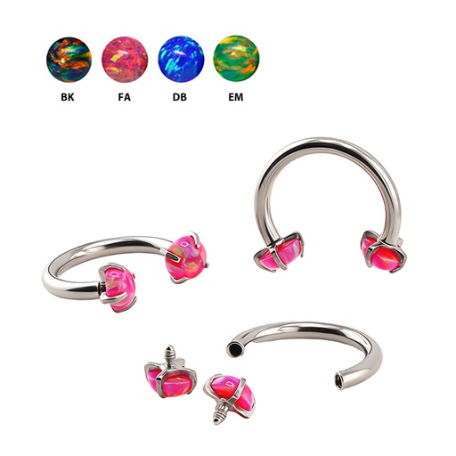 Steel 316L Circular Barbell with Double Prong Setted Opal, Internally Screw (4+4mm) - 14GA(1.6mm)