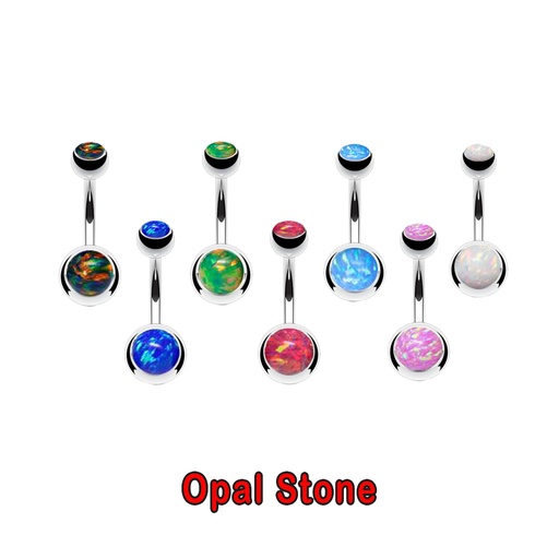 Steel 316L Bananabell with Double Setted Screw Opal Balls (5+8mm) - 14GA(1.6mm)