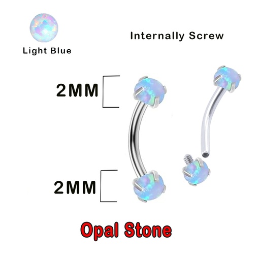 [SO-BAN04-1.2-8-2-LB] Steel 316L Internally Threaded Bananabell with Prong Setted 2mm Opal Balls - 16GA(1.2mm)