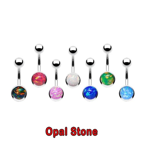 Steel 316L Bananabell with Single Setted Screw Opal Balls (5+8mm) - 14GA(1.6mm) 