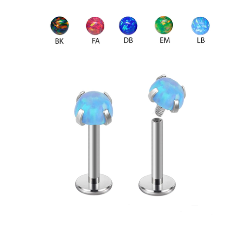 Steel 316L Labret with Prong Setted 3mm Opal and Internally Screw - 16GA(1.2mm)