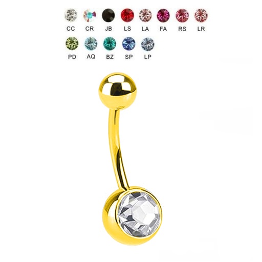 Steel 316L Gold Ti-PVD Coated Bananabell with Single Crystal (5+8mm).