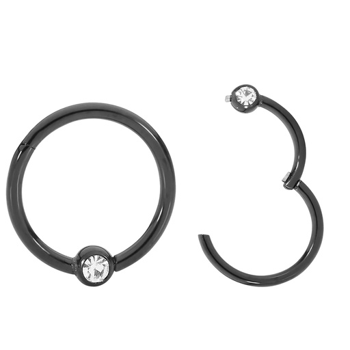 Steel 316L Black Ti-PVD Coated Hinged Segment Ring Clicker with Clip-in Crystal Ball  