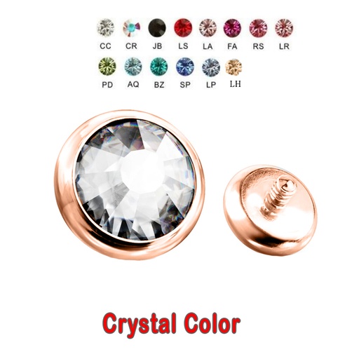 Steel 316L Rose Gold PVD Titanium Coated Dermal Anchor with Flat Crystal Disc (4mm) 16GA(1.2mm)