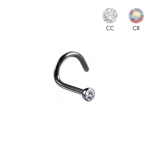Steel 316L Black Ti-PVD Coated Nose Spiral with 2mm Crystal - 18GA(1.0mm)