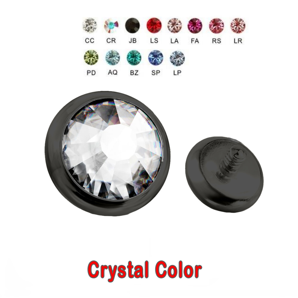 Steel 316L Black PVD Titanium Coated Dermal Anchor with Flat Crystal Disc(3mm) - 16GA(1.2mm) 