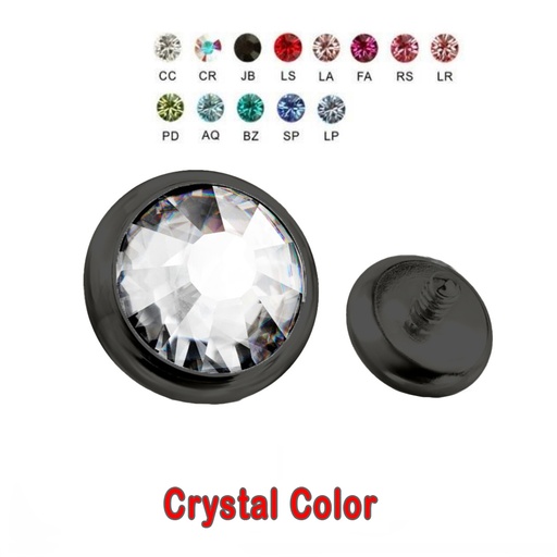 Steel 316L Black PVD Titanium Coated Dermal Anchor with Flat Crystal Disc(3mm) - 16GA(1.2mm) 