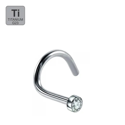 [T-NSD06-1.0-7-2-CC] Titanium G23 Nose Spiral with 2mm Flat Crystal Disc - 18GA(1.0mm)