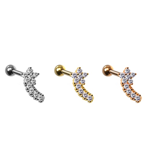 Steel 316L Barbell in Star Fashion Design with Crystals - CC Crystal Clear