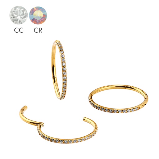 Steel 316L Gold Ti-PVD Coated Hinged Segment Ring Clicker with Crystal 