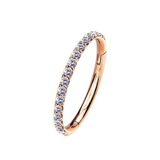 Steel 316L Rose Gold Ti-PVD Coated Hinged Segment Ring Clicker with Crystals 