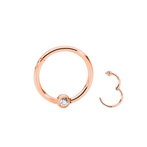 Steel 316L Rose Gold Ti-PVD Coated Hinged Segment Ring Clicker with Crystal Ball