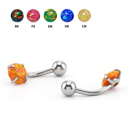Steel 316L Bananabell with Single Prong Setted Opal Ball (5+8mm) - 14GA(1.6mm)
