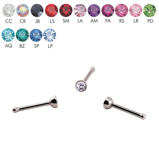 Steel 316L Nose Pin with 2mm Crystal - 20GA(0.8mm)