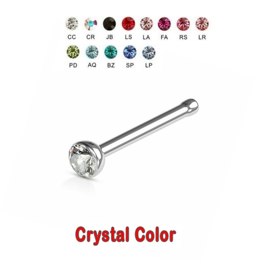 Steel 316L Nose Pin with 2mm Crystal - 20GA(0.8mm)