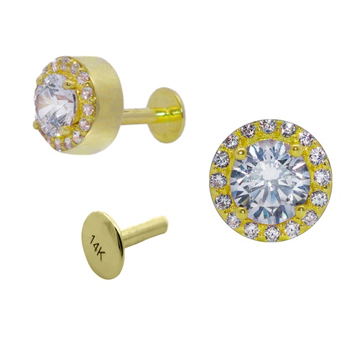 [GG-LAB-INT30-1.2-6] 14K REAL Gold Internally Labret with Cubic Zirconia - 16GA(1.2mm)-6mm