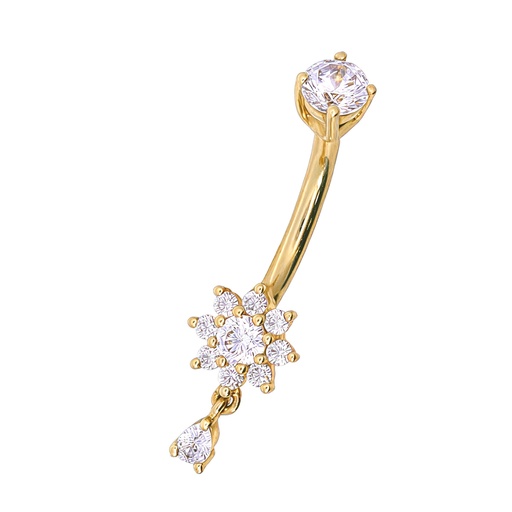 [14KGG-BAN41-1.6-9] 14K Real Gold Bananbell Flower With Prong Stetted With Zirconia 14GA(1.6mm-9mm)