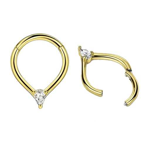 [GDS-SGM245-1.2-8-CC] Steel 316L Gold Ti-PVD Coated Hinged Segment Ring with Crystal - 16GA(1.2mm)