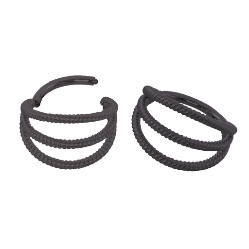 [BKS-SGM246-1.2-8] Steel 316L Black Ti-PVD Coated Hinged Segment Ring with 3 Twisted Bars - 16GA(1.2mm)
