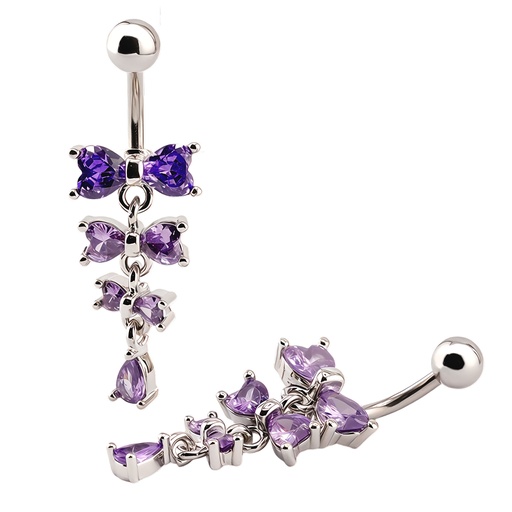 Steel 316L Belly Button Banana with CZ Stone Setting in Fashion Design 