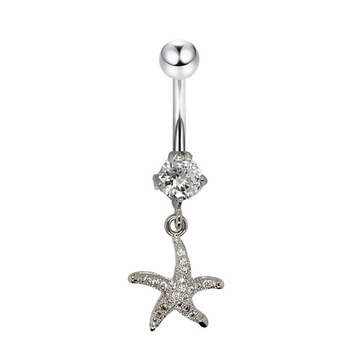 [S-BDC311-1.6-10-5-CC] Steel 316L Belly Button Banana in Fashion Design- CC-Crystal Clear-14GA(1.6mm)